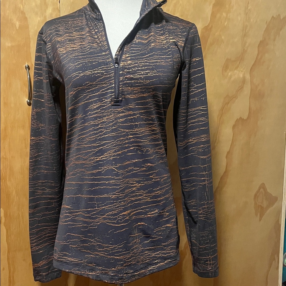 Nike Dark Gray and Copper Dri-FIT Small fitted ¾ Zip pullover.